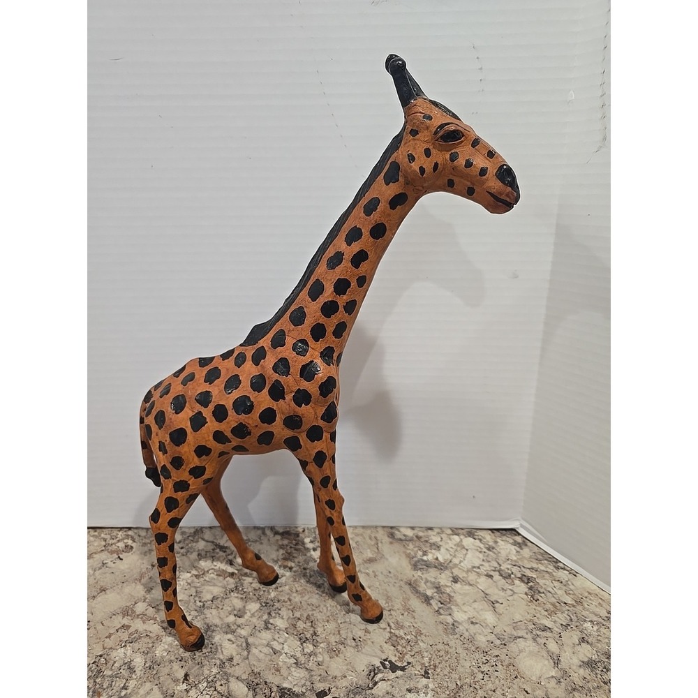 Vintage Hand Made Leather Wrapped Giraffe Sculpture 17.5"
